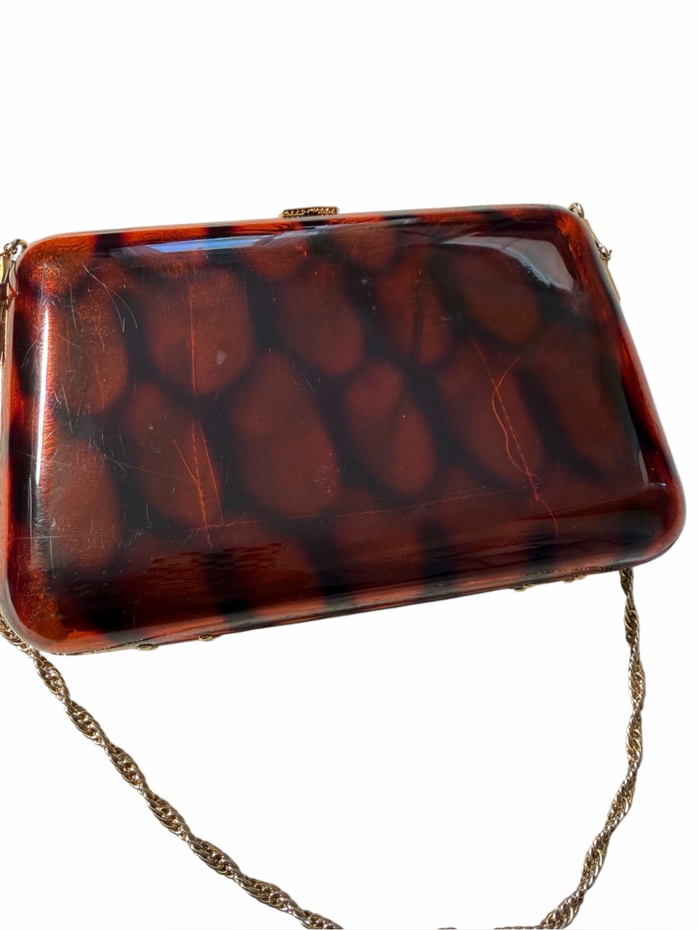 Vintage Faux Tortoise Acrylic Resin Box Chain Purse